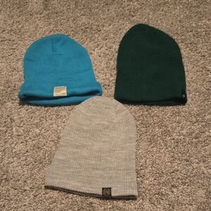 Primitive Beanie Trio - Teal, Dark Green, Light Gray